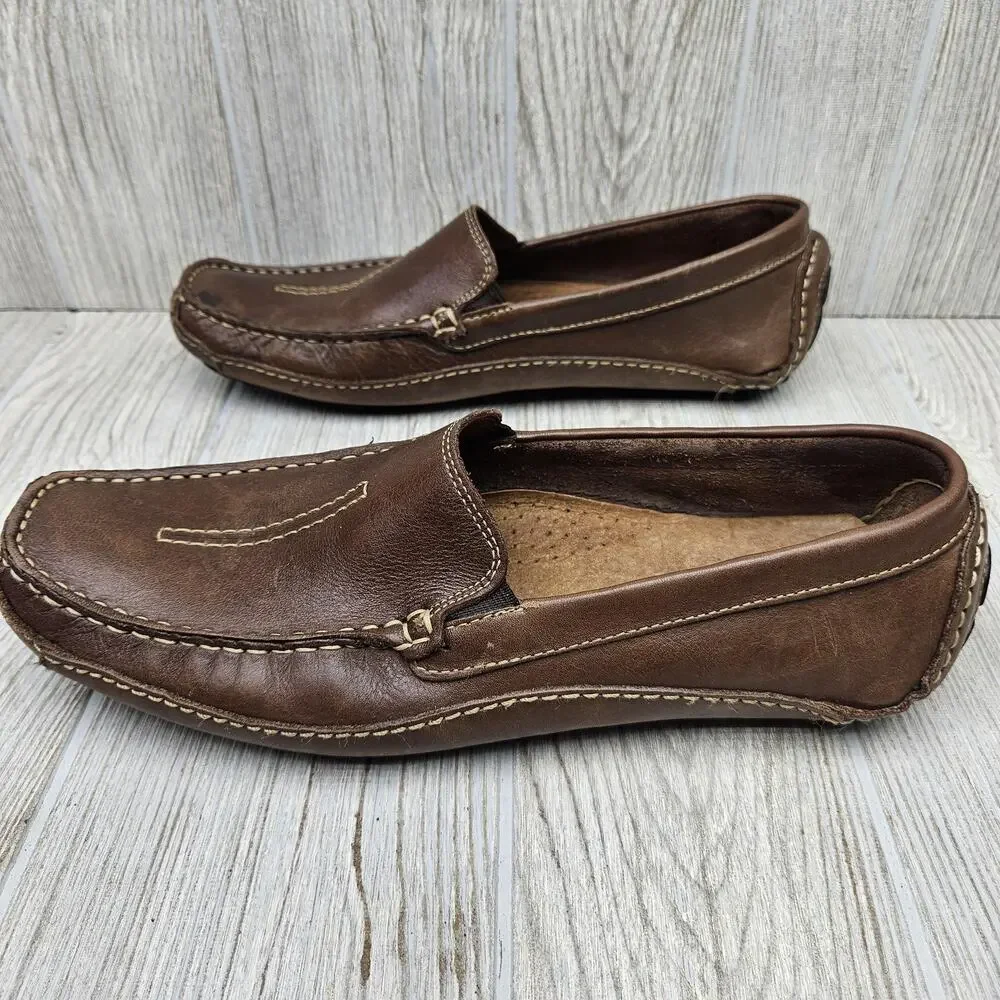 Clarks Shoes Mens Size 9M Brown Leather Slip On Loafers Driving Moccasin Comfort